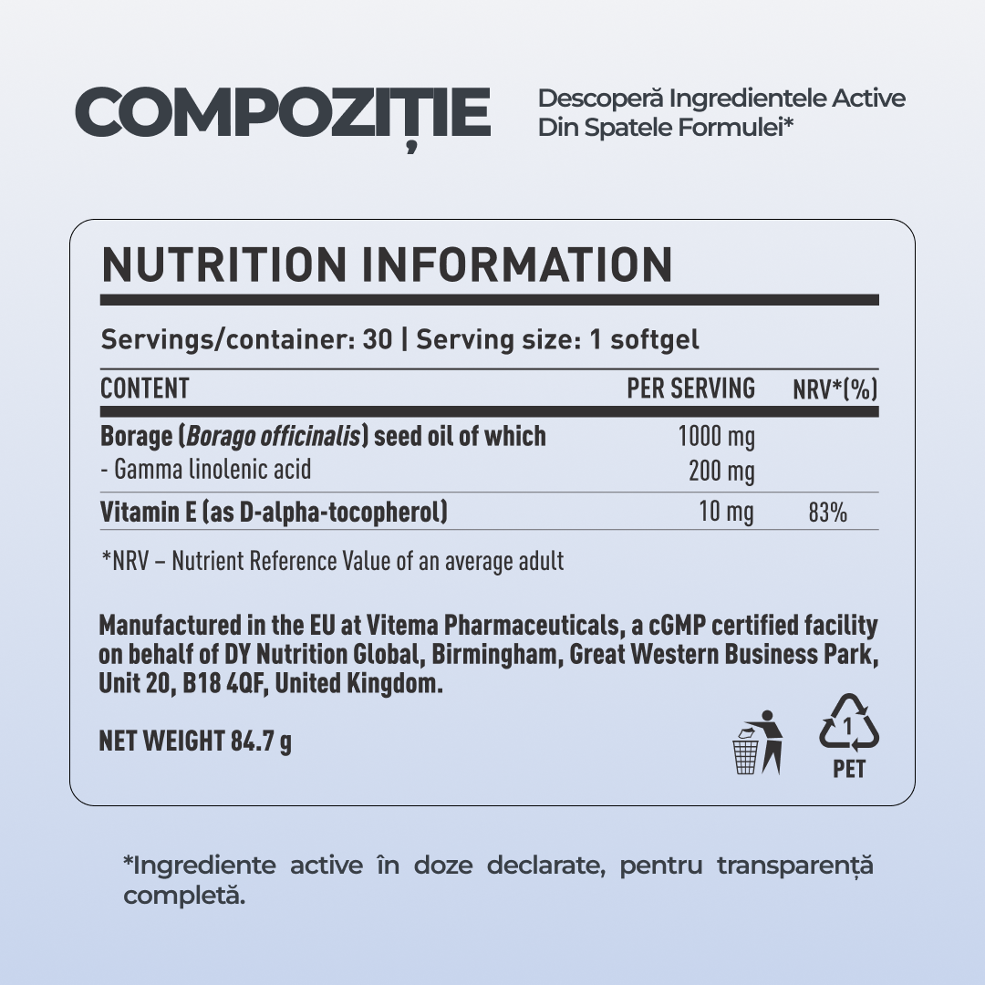 Borage Oil + Vitamin E DY Life, 30 Softgels, 30 Serviri