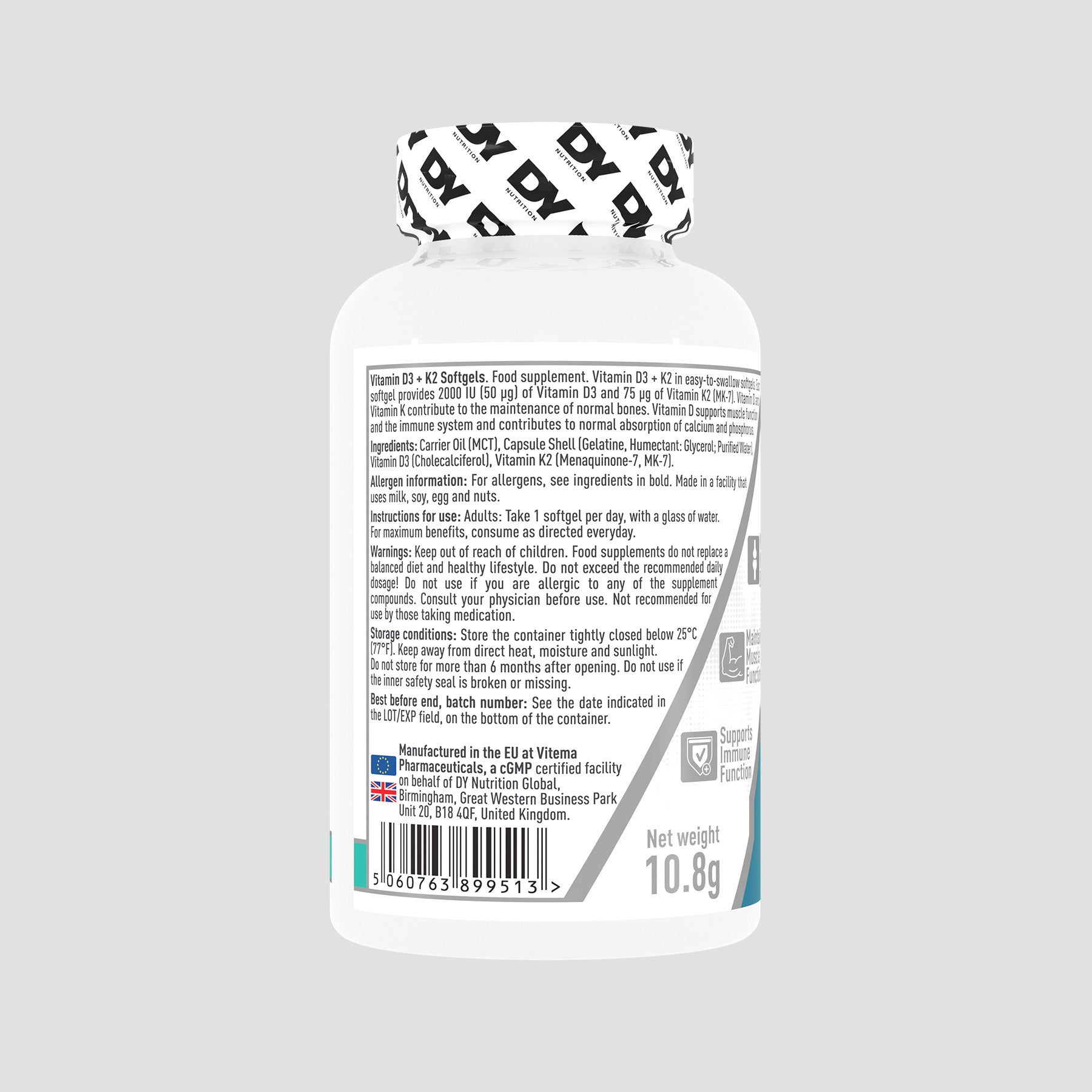 Vitamina D3+K2, 60 de capsule moi, DY Nutrition