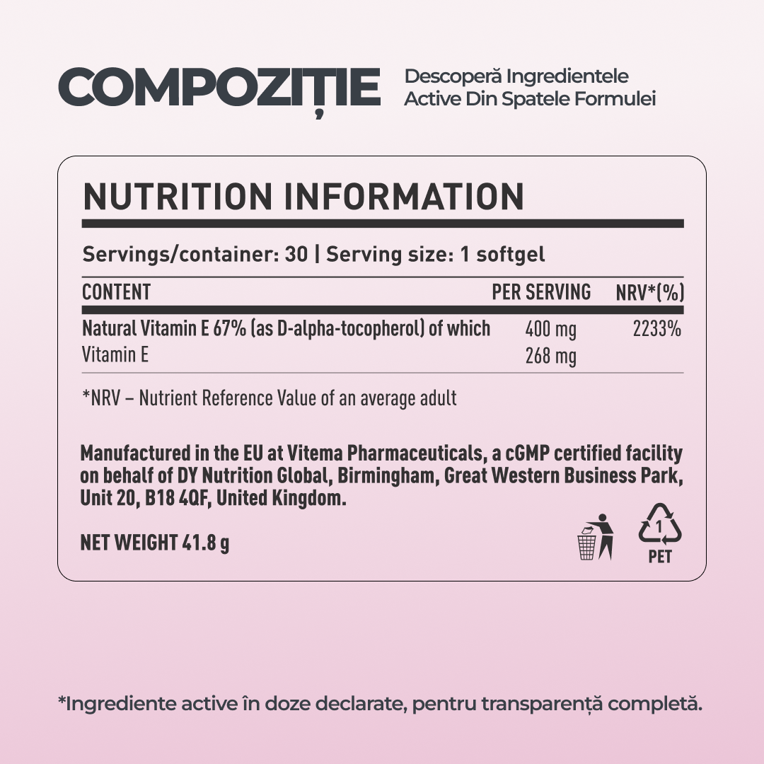 Natural Vitamin E DY Life, 30 Softgels, 30 Serviri