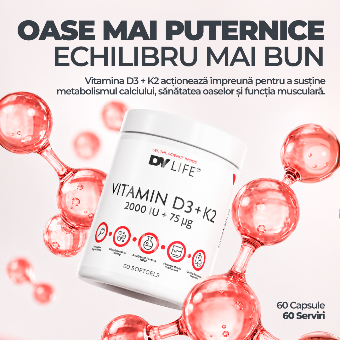 Vitamina D3+K2 2000IU + 75ug, 60 Softgels, 60 Serviri