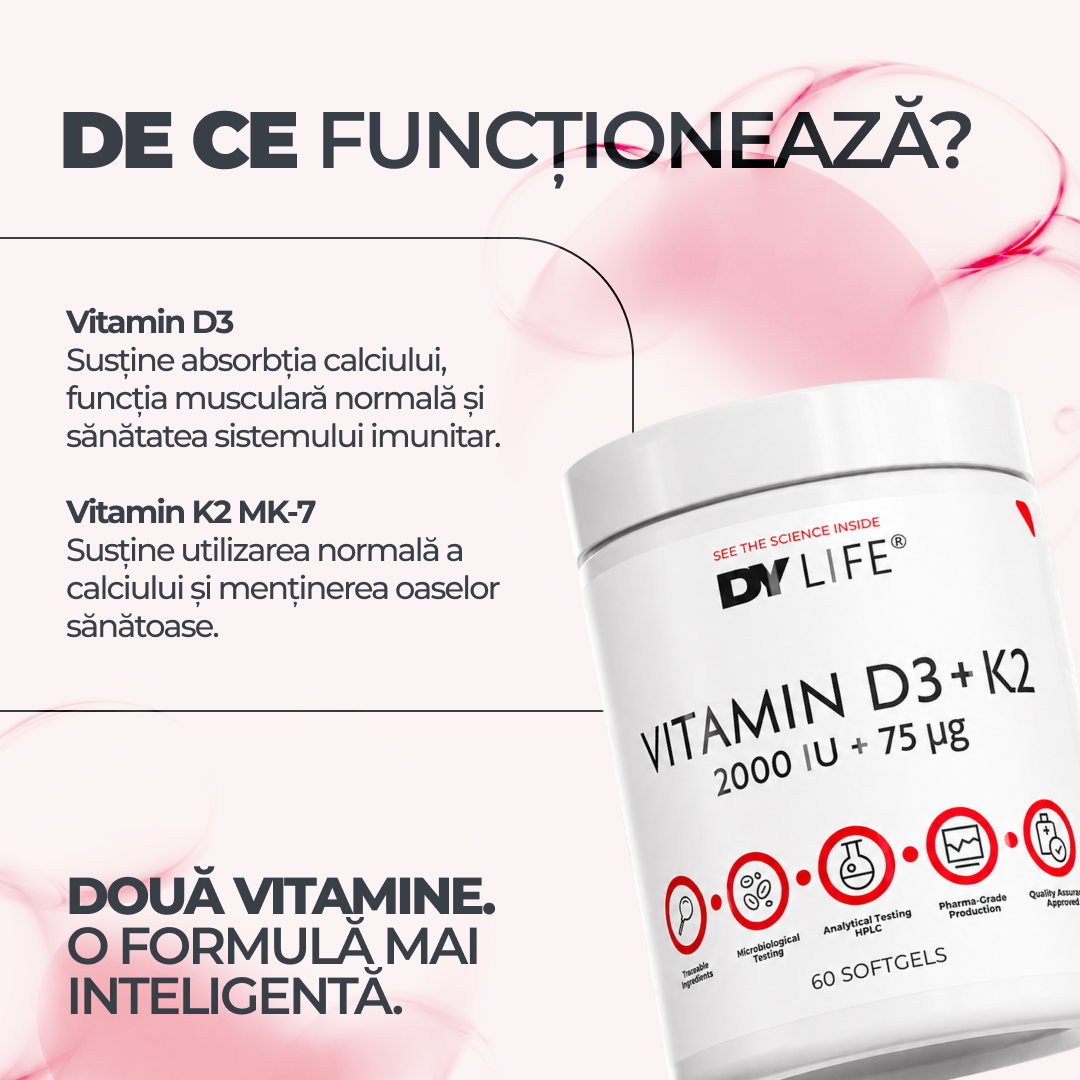 Vitamina D3+K2 2000IU + 75ug, 60 Softgels, 60 Serviri